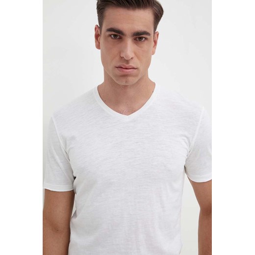 Sisley t-shirt bawełniany męski kolor beżowy gładki ze sklepu ANSWEAR.com w kategorii T-shirty męskie - zdjęcie 171988002