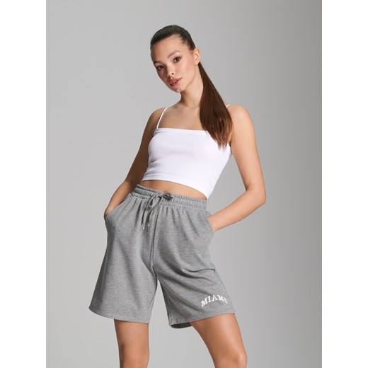 Sinsay - Szorty z nadrukiem - szary Sinsay XXS Sinsay