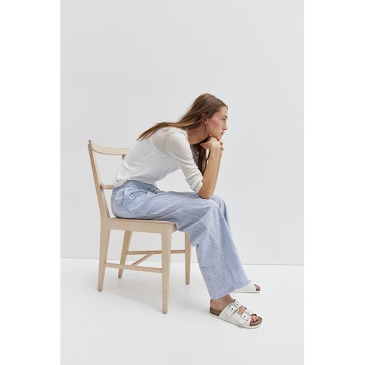 H & M - Spodnie z domieszką lnu - Niebieski ze sklepu H&M w kategorii Spodnie damskie - zdjęcie 171991401