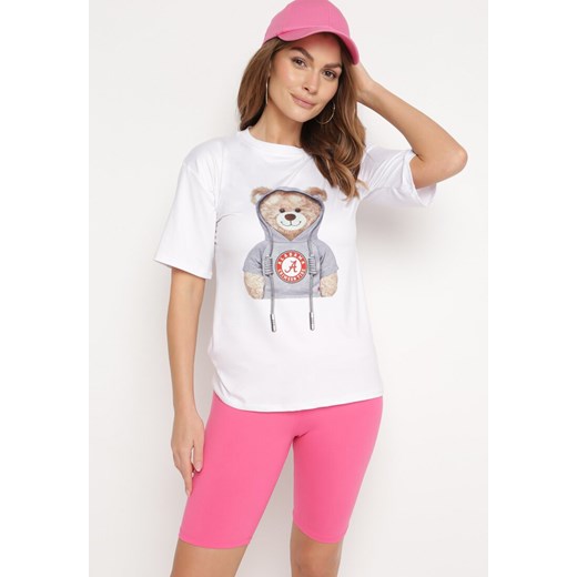 Różowo-Biały Komplet T-shirt z Ozdobnym Nadrukiem Szorty Typu Kolarki Dresowy Wanesia ze sklepu Born2be Odzież w kategorii Komplety i garnitury damskie - zdjęcie 171996203