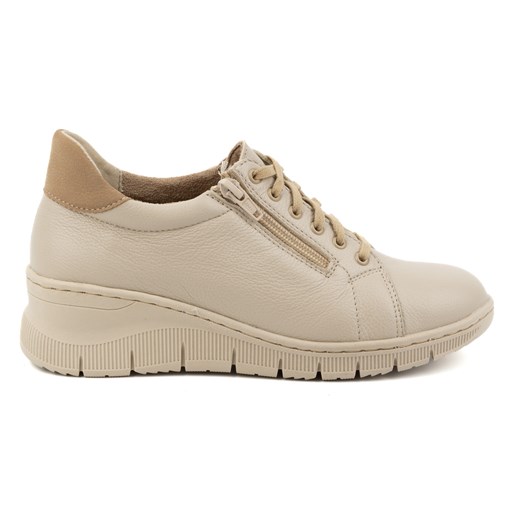 Buty damskie sneakersy skórzane sznurowane z zamkiem 0703W beżowe ze sklepu butyolivier w kategorii Półbuty damskie - zdjęcie 171997981