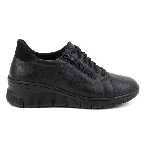 Buty damskie sneakersy skórzane sznurowane z zamkiem 0703W czarne ze sklepu butyolivier w kategorii Półbuty damskie - zdjęcie 171998300