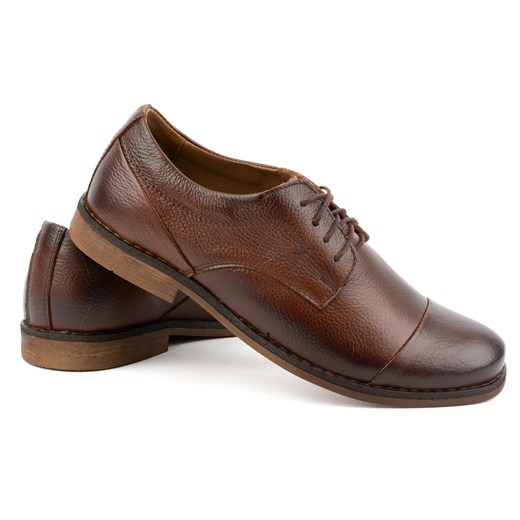 Buty męskie skórzane krótkie sznurowane 7155DT brązowe ze sklepu butyolivier w kategorii Buty eleganckie męskie - zdjęcie 171998322
