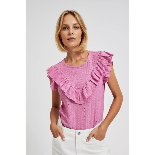 Bluzka z falbaną różowa ze sklepu Moodo.pl w kategorii Bluzki damskie - zdjęcie 172001201
