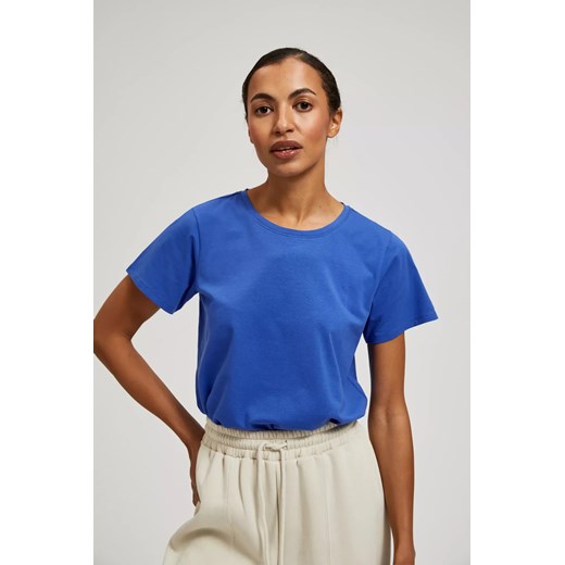Bluzka z dekoltem i krótkimi rękawami niebieska ze sklepu Moodo.pl w kategorii Bluzki damskie - zdjęcie 172001330