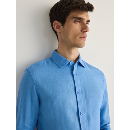 Reserved - Lniana koszula regular fit - niebieski ze sklepu Reserved w kategorii Koszule męskie - zdjęcie 172001610