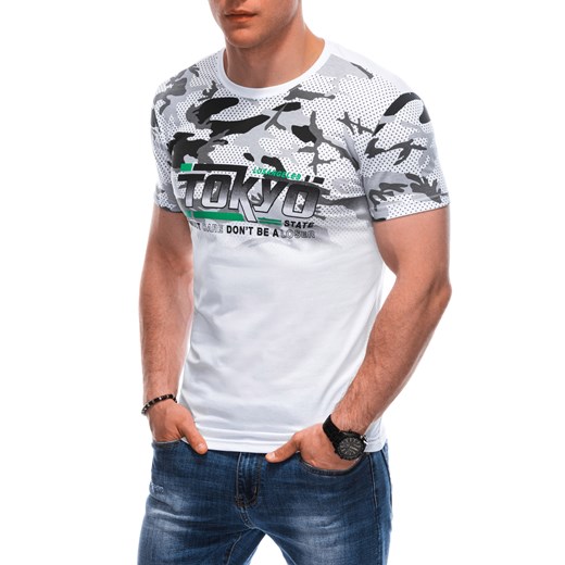 T-shirt męski z nadrukiem 1925S - biały ze sklepu Edoti w kategorii T-shirty męskie - zdjęcie 172003370