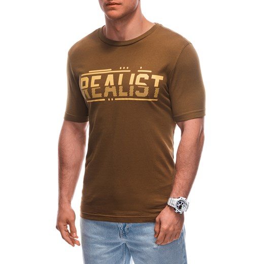 T-shirt męski z nadrukiem 1928S - brązowy ze sklepu Edoti w kategorii T-shirty męskie - zdjęcie 172003371