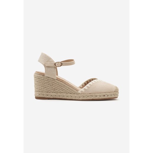 Espadryle damskie Renee z klamrą casual beżowe na koturnie 