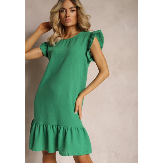 Zielona Sukienka o Rozkloszowanym Kroju z Krótkim Rękawem i Falbankami Lavolia ze sklepu Renee odzież w kategorii Sukienki - zdjęcie 172004772