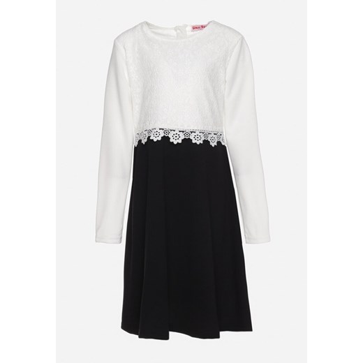 Biało-Czarna Sukienka z Koronkową Górą i Rozkloszowaną Spódnicą Numelia ze sklepu Born2be Odzież w kategorii Sukienki dziewczęce - zdjęcie 172008701