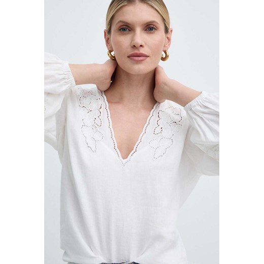 Twinset bluzka lniana kolor biały gładka ze sklepu ANSWEAR.com w kategorii Bluzki damskie - zdjęcie 172009461