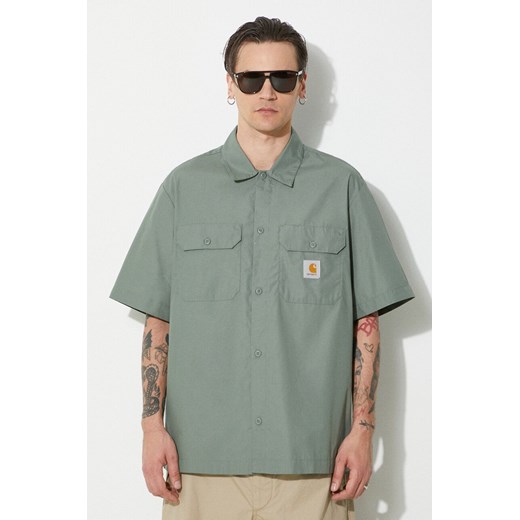 Carhartt WIP koszula S/S Craft Shirt męska kolor zielony relaxed z kołnierzykiem klasycznym I033023.1YFXX ze sklepu PRM w kategorii Koszule męskie - zdjęcie 172009630