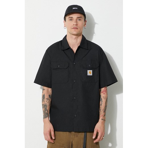 Carhartt WIP koszula S/S Craft Shirt męska kolor czarny relaxed z kołnierzykiem klasycznym I033023.89XX ze sklepu PRM w kategorii Koszule męskie - zdjęcie 172009632