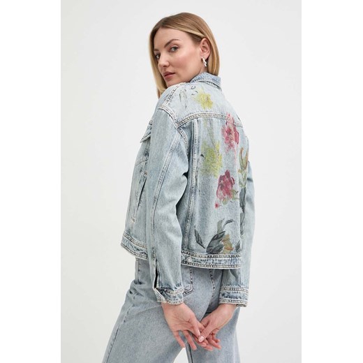 Guess kurtka jeansowa CLARA damska kolor niebieski przejściowa oversize W4GN91 D4VII ze sklepu ANSWEAR.com w kategorii Kurtki damskie - zdjęcie 172009664