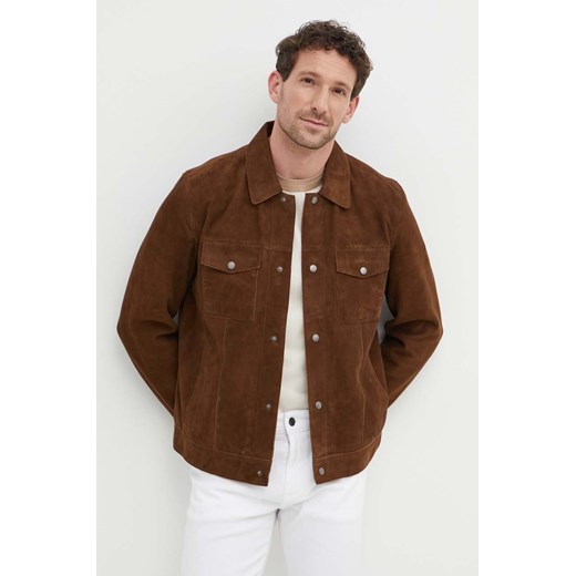 Pepe Jeans kurtka zamszowa VRYSON męska kolor brązowy przejściowa PM402963 ze sklepu ANSWEAR.com w kategorii Kurtki męskie - zdjęcie 172009692