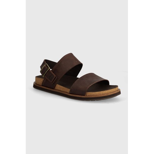 Sandały męskie Timberland casual brązowe bez zapięcia ze skóry 