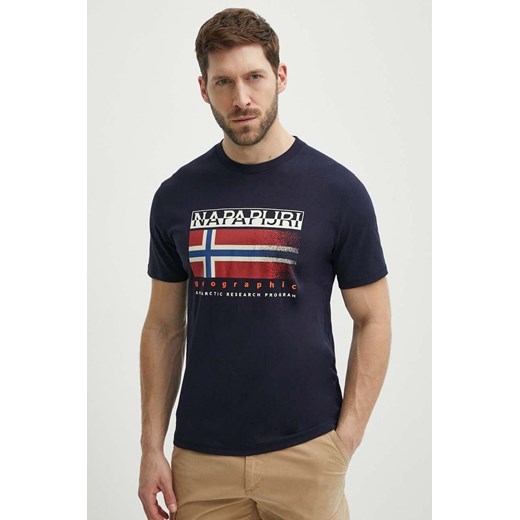 Napapijri t-shirt bawełniany S-Kreis męski kolor granatowy z nadrukiem NP0A4HQR1761 ze sklepu ANSWEAR.com w kategorii T-shirty męskie - zdjęcie 172010414