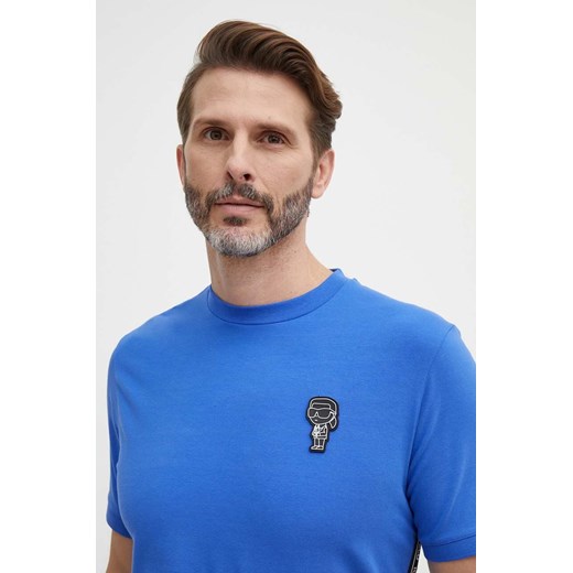 Karl Lagerfeld t-shirt męski kolor niebieski z aplikacją 542221.755026 ze sklepu ANSWEAR.com w kategorii T-shirty męskie - zdjęcie 172010423