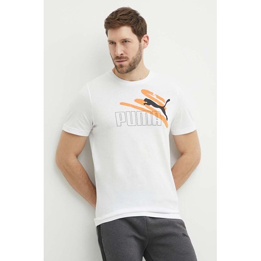 Puma t-shirt bawełniany męski kolor biały z nadrukiem 678988 ze sklepu ANSWEAR.com w kategorii T-shirty męskie - zdjęcie 172010474