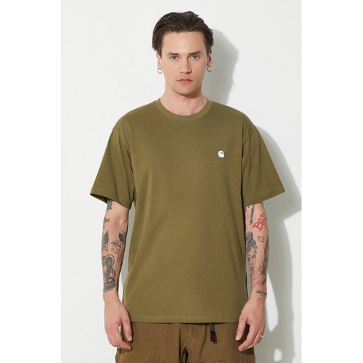 Carhartt WIP t-shirt bawełniany S/S Madison T-Shirt męski kolor zielony gładki I033000.25DXX ze sklepu PRM w kategorii T-shirty męskie - zdjęcie 172010491