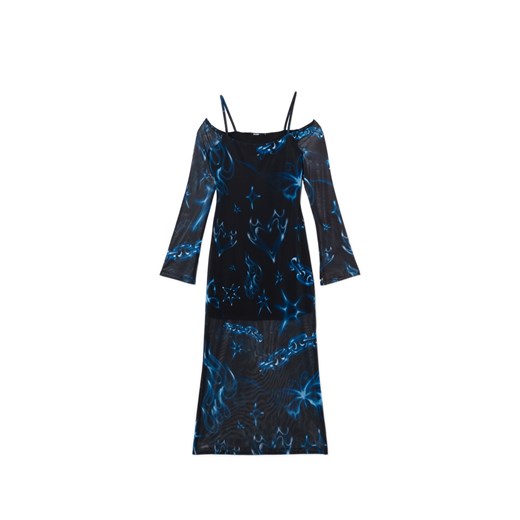 Cropp - Sukienka midi z siateczką - wielobarwny ze sklepu Cropp w kategorii Sukienki - zdjęcie 172011230