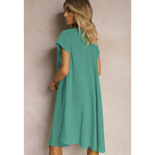 Sukienka zielona Renee oversize biznesowa mini z dekoltem w literę v 