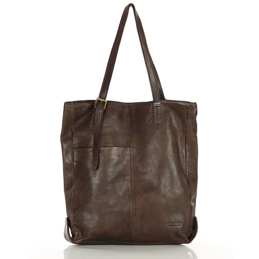 Miękka torba typu shopper z kieszeniami MARCO MAZZINI - ciemny brąz ze sklepu Verostilo w kategorii Torby Shopper bag - zdjęcie 172021034