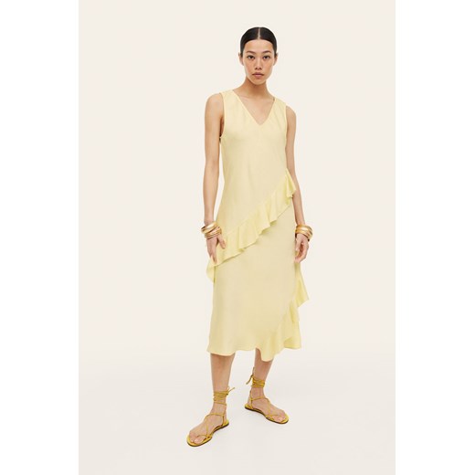 H & M - Sukienka z falbaną - Żółty H & M 3XL H&M