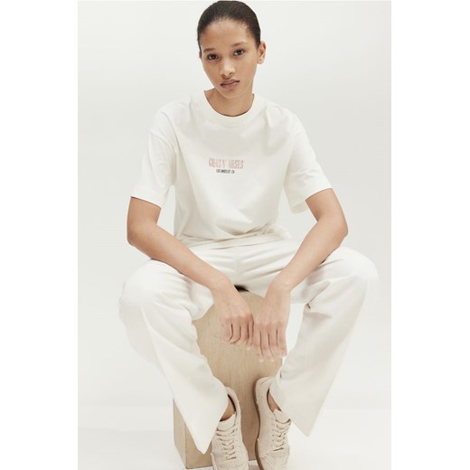H & M - Długi T-shirt z nadrukiem - Biały H & M L H&M