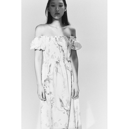 H & M - Popelinowa sukienka z odkrytymi ramionami - Biały H & M S H&M