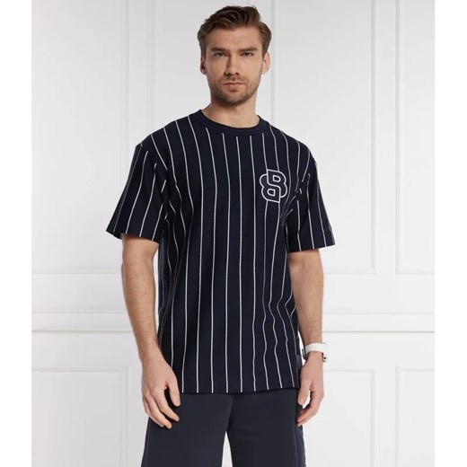 T-shirt męski czarny BOSS HUGO w paski z krótkim rękawem 