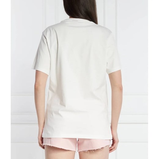 Hugo Boss bluzka damska z okrągłym dekoltem vintage w nadruki biała z krótkimi rękawami 