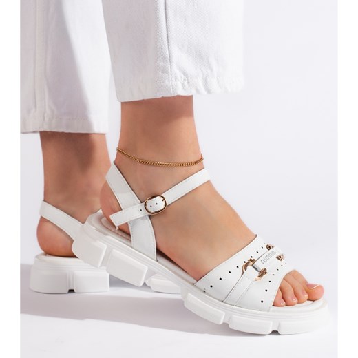 Sandały damskie Good-In płaskie casual białe z klamrą