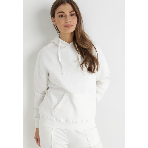 Biała Bluza Kangurka z Polarem Fasa ze sklepu Born2be Odzież w kategorii Bluzy damskie - zdjęcie 172031074