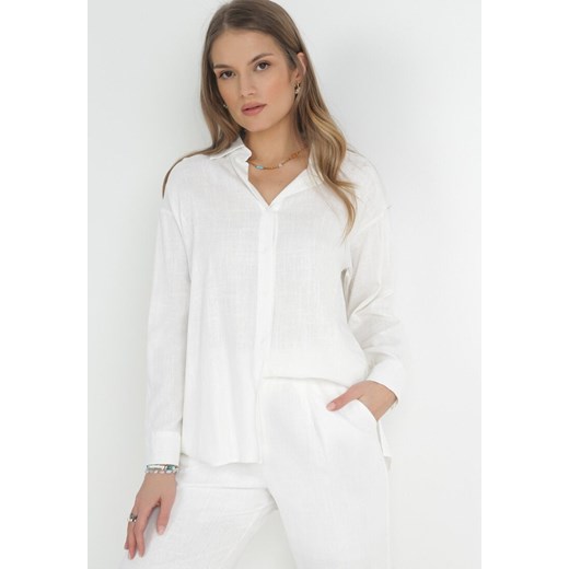 Biała Bawełniana Koszula z Dłuższym Tyłem Cadicius ze sklepu Born2be Odzież w kategorii Koszule damskie - zdjęcie 172031503