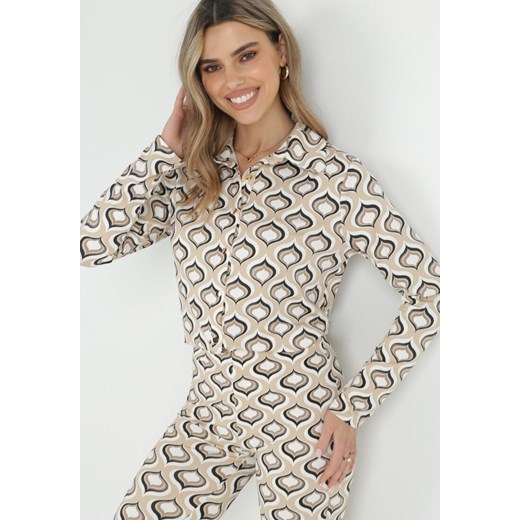 Jasnobeżowa Koszula w Mozaikowy Wzór Atmis ze sklepu Born2be Odzież w kategorii Koszule damskie - zdjęcie 172031511