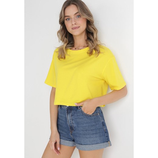 Żółty Krótki T-shirt Oversize Lilu ze sklepu Born2be Odzież w kategorii Bluzki damskie - zdjęcie 172031841
