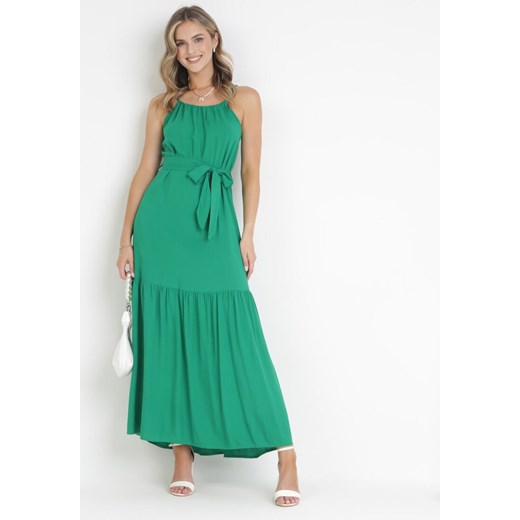 Zielona Rozkloszowana Sukienka Maxi na Ramiączkach Awlia ze sklepu Born2be Odzież w kategorii Sukienki - zdjęcie 172031883