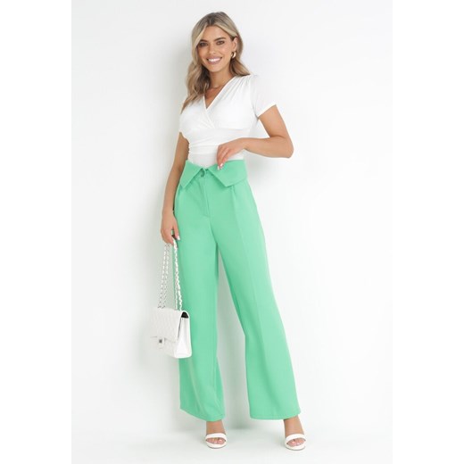 Zielone Eleganckie Spodnie z Szerokimi Nogawkami i Wysokim Stanem Fidelia ze sklepu Born2be Odzież w kategorii Spodnie damskie - zdjęcie 172032011