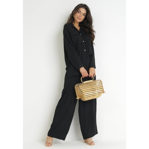 Czarny 2-częściowy Komplet Oversize z Koszulą i Szerokimi Spodniami Tialla ze sklepu Born2be Odzież w kategorii Komplety i garnitury damskie - zdjęcie 172032163