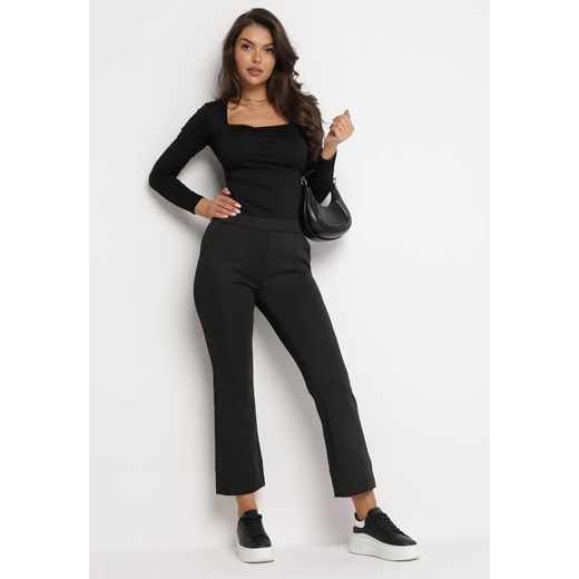 Czarne Szerokie Spodnie z Gumką w Pasie Obuvene ze sklepu Born2be Odzież w kategorii Spodnie damskie - zdjęcie 172032641