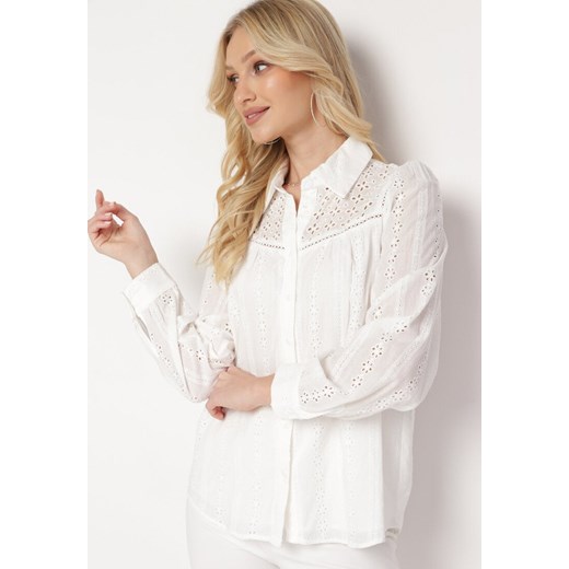 Biała Bawełniana Koszula Ażurowa Tinoda ze sklepu Born2be Odzież w kategorii Koszule damskie - zdjęcie 172033141