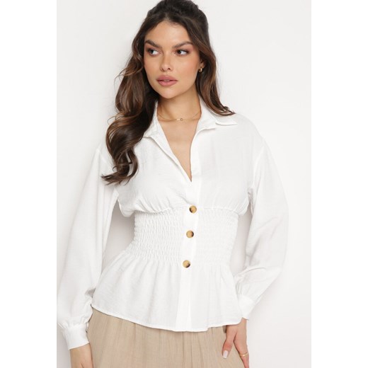 Biała Koszula z Elastyczną Talią i Klasycznym Kołnierzykiem Asnida ze sklepu Born2be Odzież w kategorii Koszule damskie - zdjęcie 172033163
