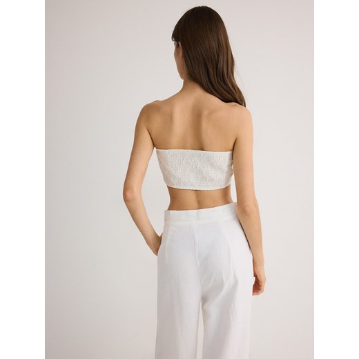 Reserved - Haftowany top z wiązaniem - biały Reserved L Reserved