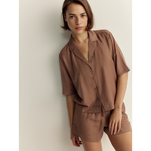 Reserved - Dwuczęściowa piżama z wiskozą - brązowy ze sklepu Reserved w kategorii Piżamy damskie - zdjęcie 172034510