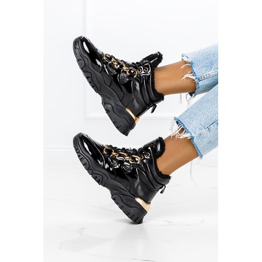Czarne botki sneakersy z futerkiem sznurowane Casu MF263 ze sklepu Casu.pl w kategorii Śniegowce damskie - zdjęcie 172036850