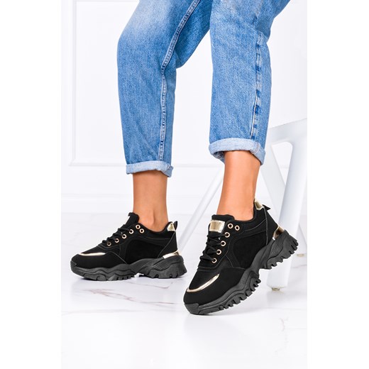 Czarne sneakersy na platformie buty sportowe sznurowane Casu J2293-1 ze sklepu Casu.pl w kategorii Buty sportowe damskie - zdjęcie 172037000