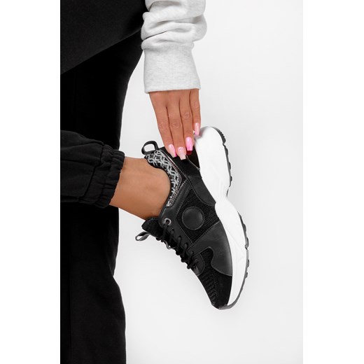 Czarne sneakersy na koturnie buty sportowe sznurowane Casu SJ2162-1 ze sklepu Casu.pl w kategorii Buty sportowe damskie - zdjęcie 172040294