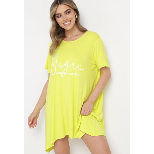 Żółta Wiskozowa Klasyczna Sukienka z Napisem Neliada ze sklepu Born2be Odzież w kategorii Sukienki - zdjęcie 172046543